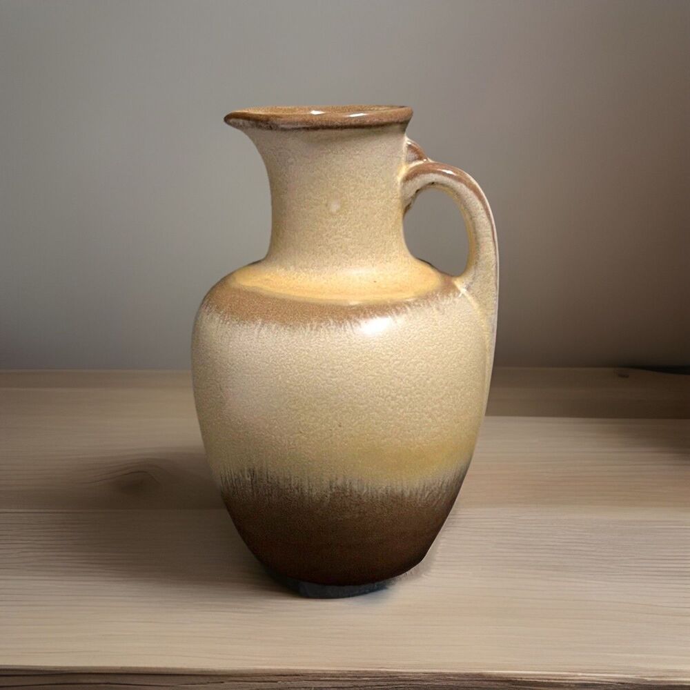 Vtg Frankoma Pottery Drip Glaze Brown Golden Yellow Syrup Juice Handled Jug #8 - Picture 2 of 9